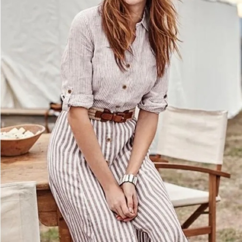 J. Jill White and Tan Midi Dress Casual 3/4 Sleeve